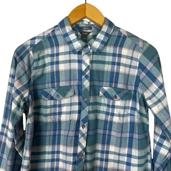 Eddie Baur Blue Classic Fit 100% Cotton Plaid Flannel Size Large - Picture 4 of 9
